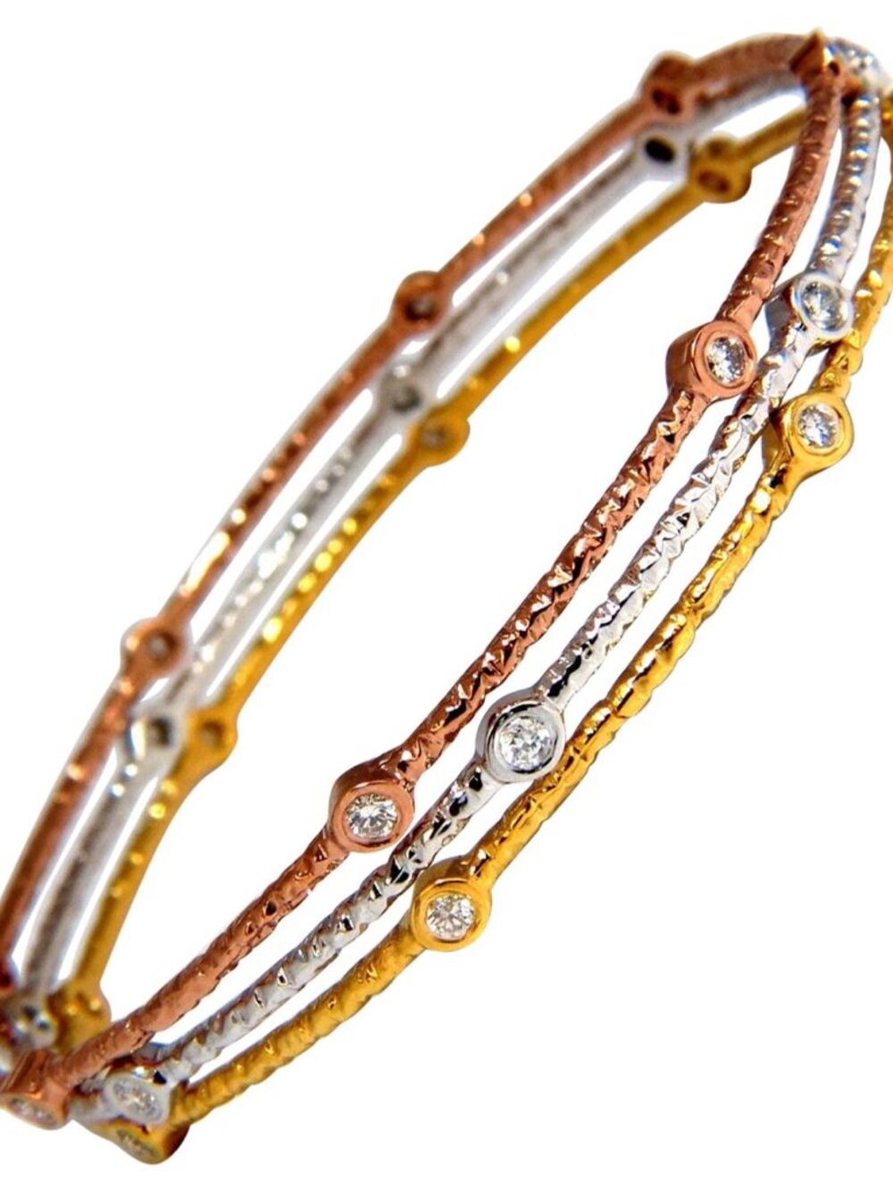 .96CT ROUND DIAMONDS STACKING BANGLE BRACELETS 14KT HAMMER RUSTIC FINISH*
